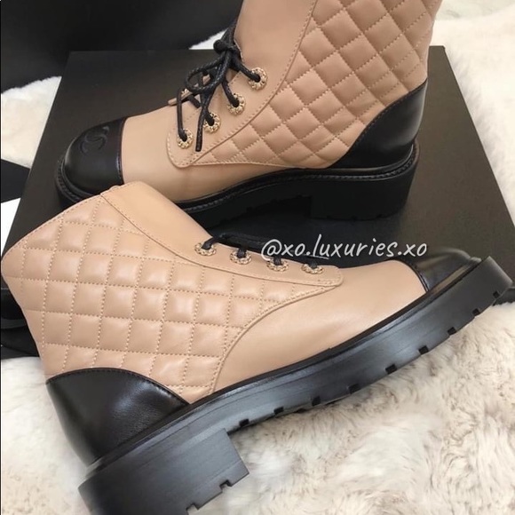 CHANEL w RECEIPT Authentic combat brave boots beige short shoes boot - Picture 2 of 7